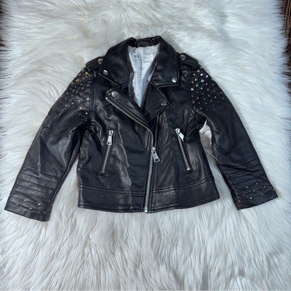 H&M Faux Leather Studded Moto Jacket Size 3-4 - Picture 1 of 10